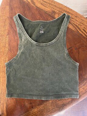 OFFLINE by Aerie Fitted Acid Washed Green Cropped Tank Small Good Condition